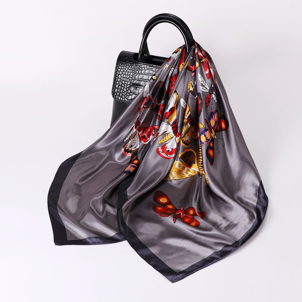Butterfly Print Square Scarf Large Satin Shawl Bandana Women Casual