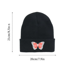 Butterfly Embroidered Beanie Y2K Knitted Hat Warm Skull Hat