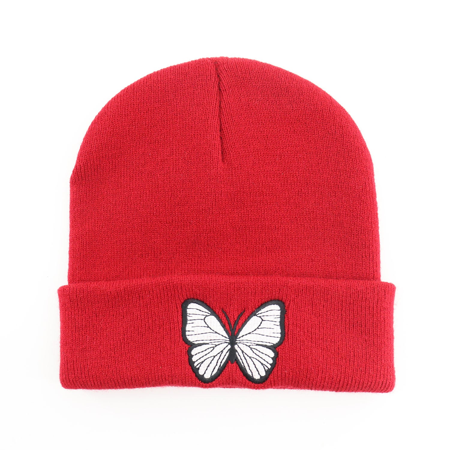 Butterfly Embroidered Beanie Y2K Knitted Hat Warm Skull Hat