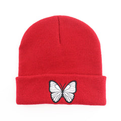 Butterfly Embroidered Beanie Y2K Knitted Hat Warm Skull Hat