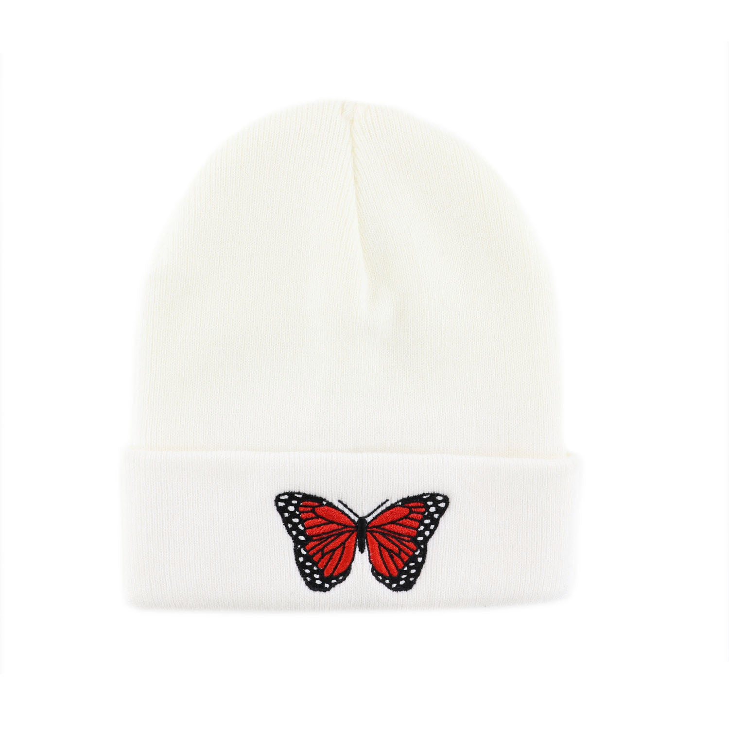 Butterfly Embroidered Beanie Y2K Knitted Hat Warm Skull Hat