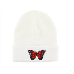 Butterfly Embroidered Beanie Y2K Knitted Hat Warm Skull Hat