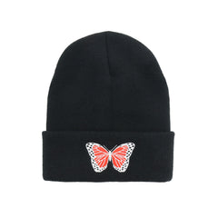 Butterfly Embroidered Beanie Y2K Knitted Hat Warm Skull Hat