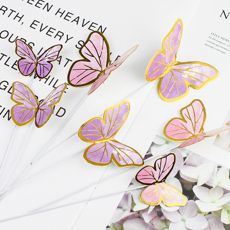10pcs Golden Pink Butterfly Cake Toppers Birthday Party Decor