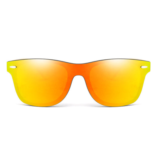 Square Frame Sunglasses Mirror Lens Wooden Temple Glasses UV400