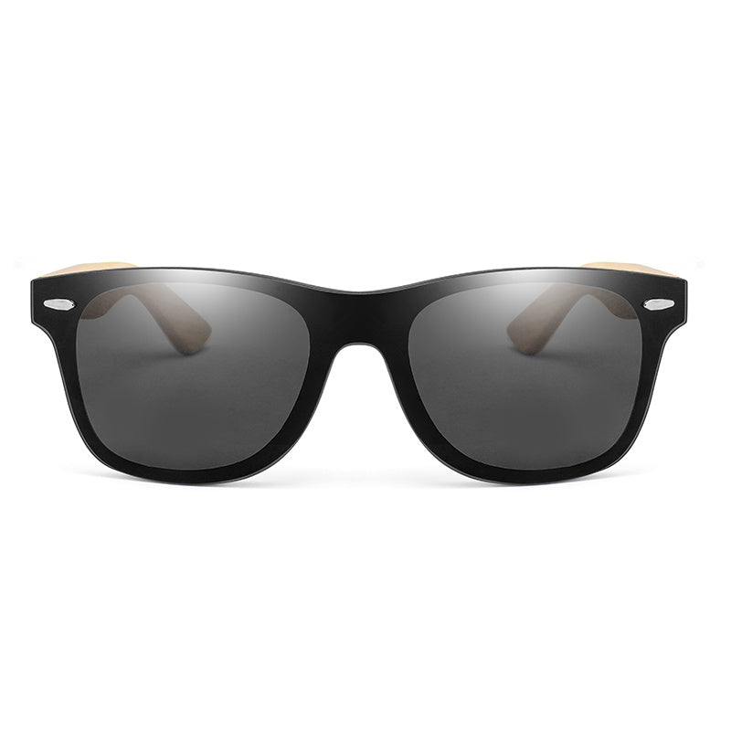 Square Polarized Sunglasses With Wood Frame Retro Glasses