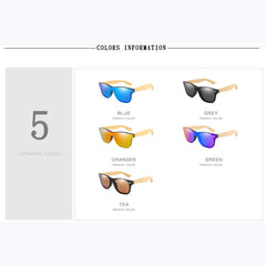 Square Frame Sunglasses Mirror Lens Wooden Temple Glasses UV400
