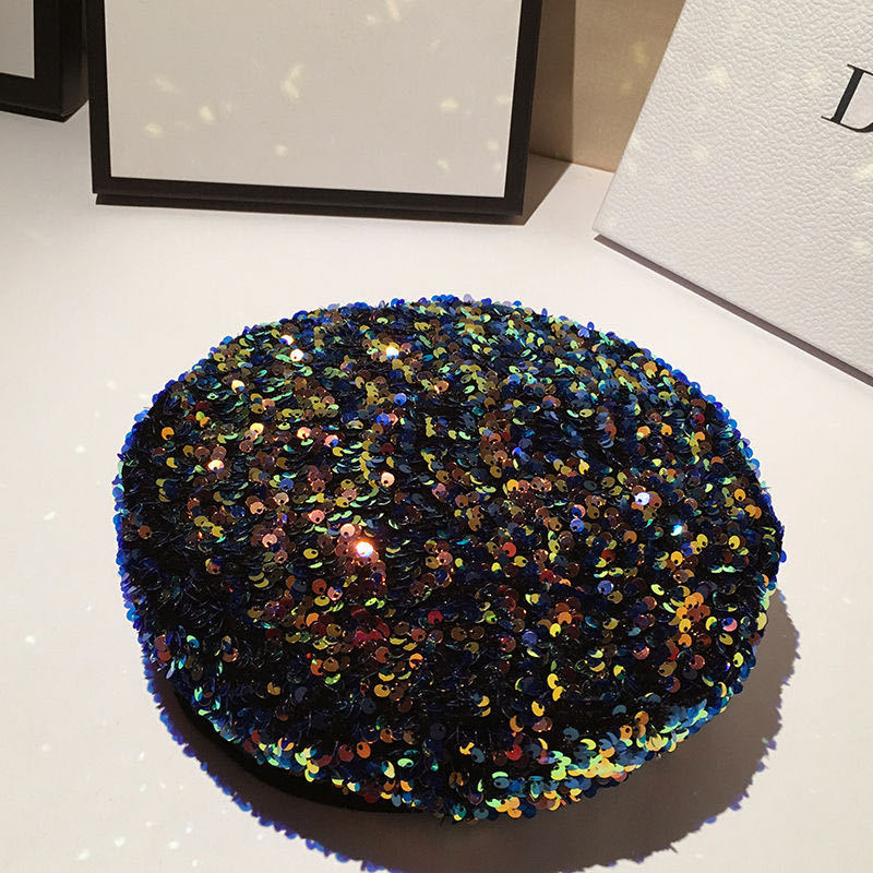 Sequins Sparkly Y2K Beret Lightweight Octagonal Hat