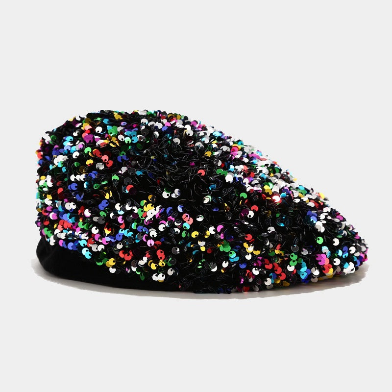 Sequins Sparkly Y2K Beret Lightweight Octagonal Hat