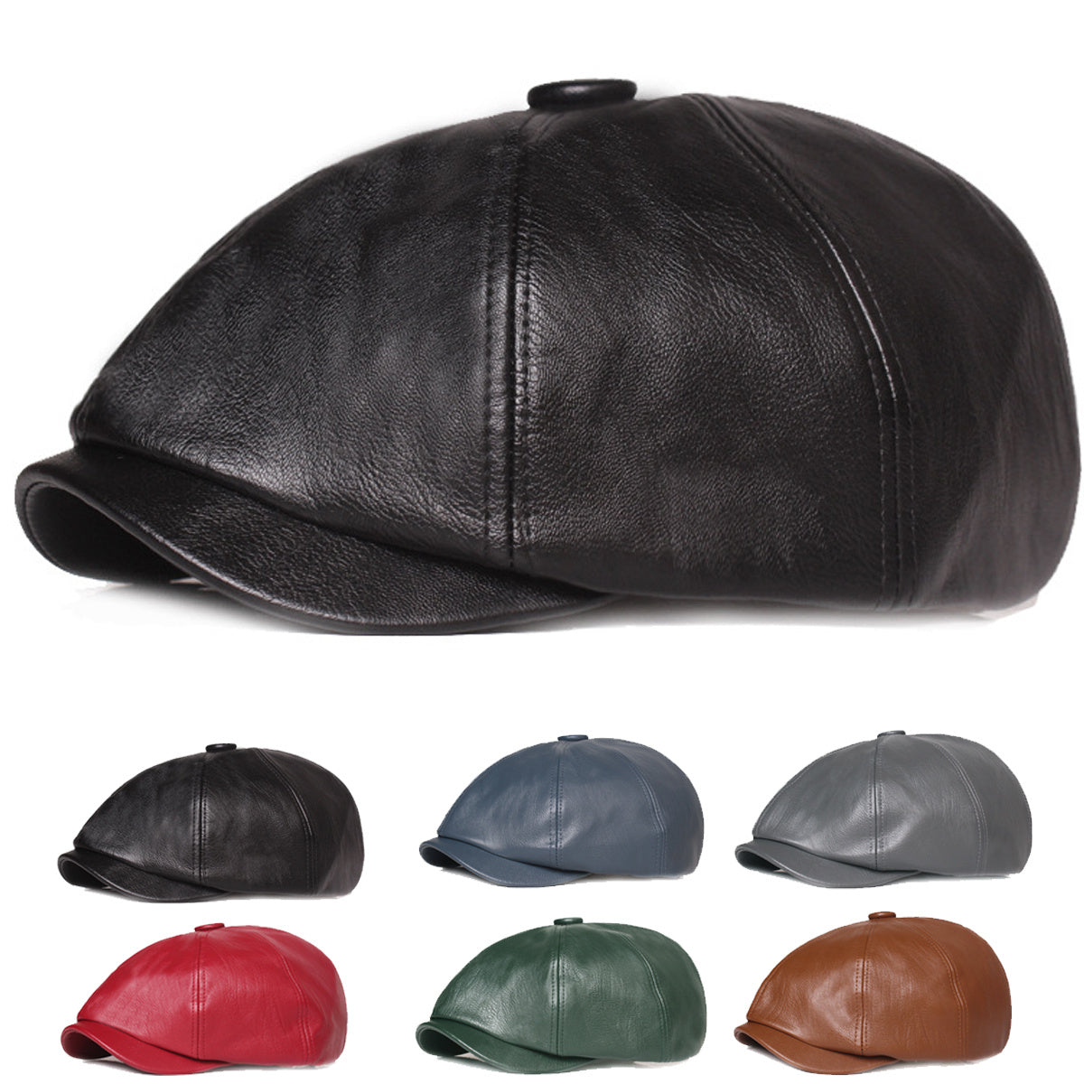 Leather Octagonal Cap Beret Newsboy Hat Unisex
