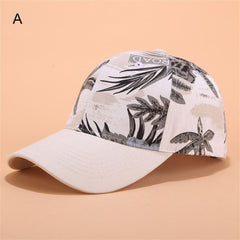 Leaf Print Casual Baseball Cap Lightweight Cotton Sun Hats Adjustable Sunscreen