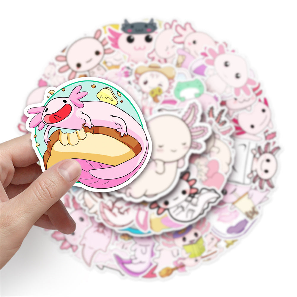 50pcs Pink Axolotl Stickers For Toys Luggage Skateboard Journal DIY Stickers