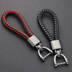 Hand Woven Leather Car KeyChain with Metal Horseshoe Buckle