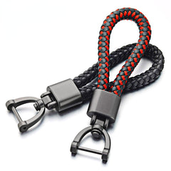 Hand Woven Leather Car KeyChain with Metal Horseshoe Buckle
