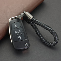 Hand Woven Leather Car KeyChain with Metal Horseshoe Buckle