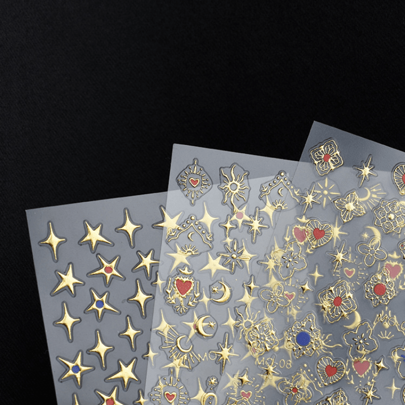 Golden Foil Bronzing Star Totem Heart Nail Sticker