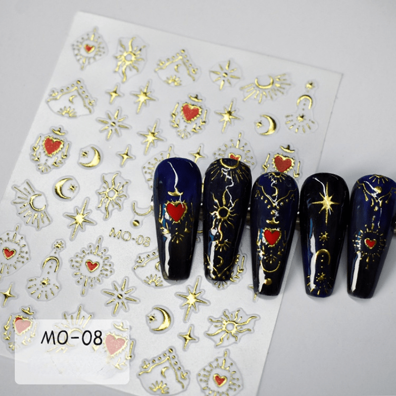 Golden Foil Bronzing Star Totem Heart Nail Sticker