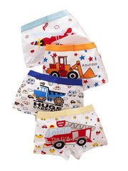 4pcs Boys Helicopter Fire Truck Bulldozer Boxer Briefs Underwear