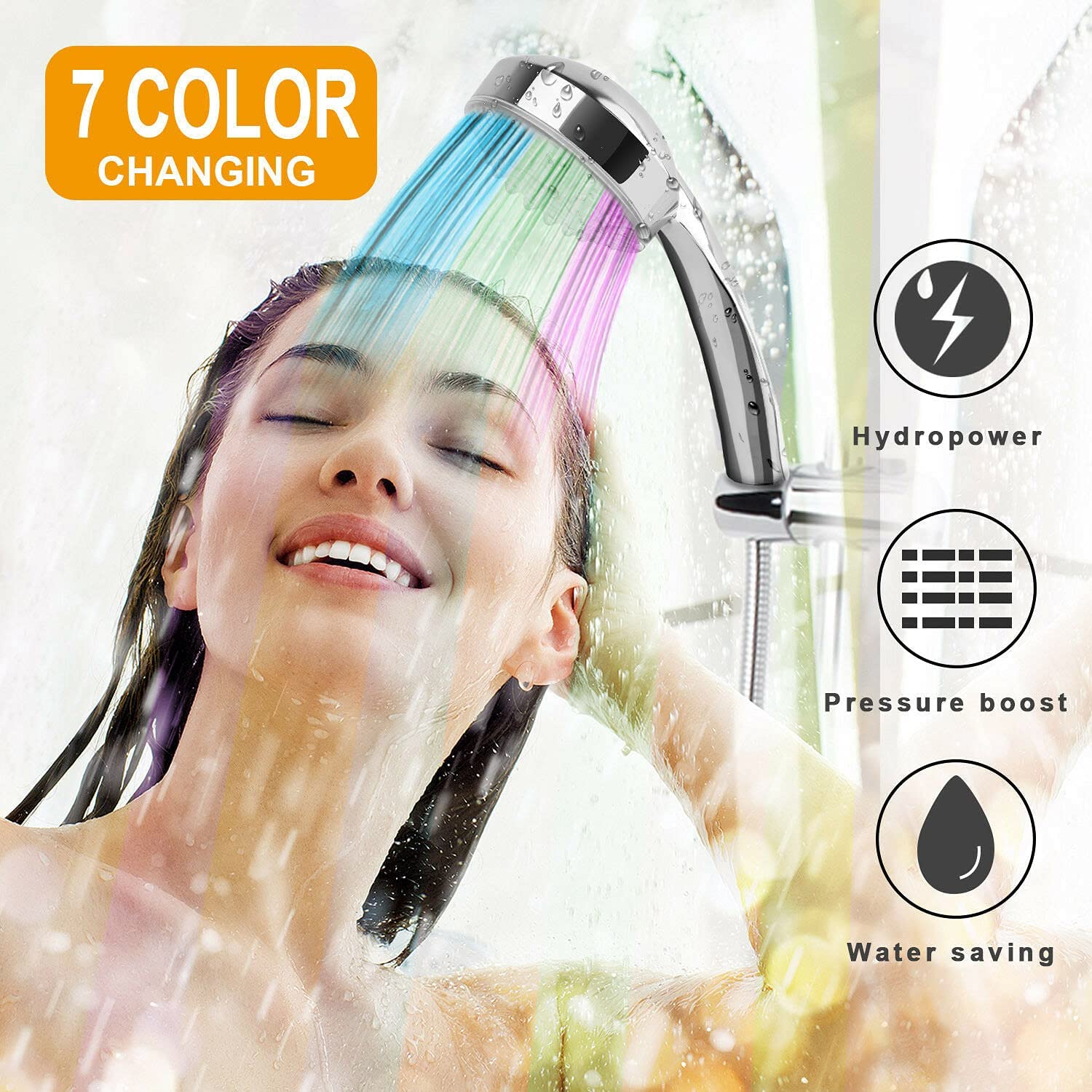 7 Colors Changing LED Shower Head Rainfall Shower Sprayer