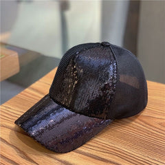Sequin Decor Trucker Hat Mesh Hip Hop Baseball Cap Unisex Casual Dad Hat