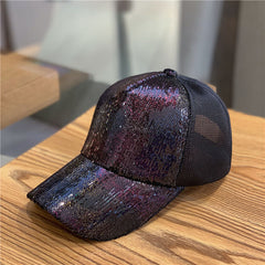 Sequin Decor Trucker Hat Mesh Hip Hop Baseball Cap Unisex Casual Dad Hat
