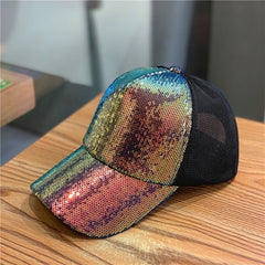 Sequin Decor Trucker Hat Mesh Hip Hop Baseball Cap Unisex Casual Dad Hat