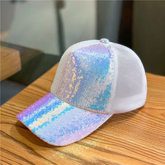 Sequin Decor Trucker Hat Mesh Hip Hop Baseball Cap Unisex Casual Dad Hat