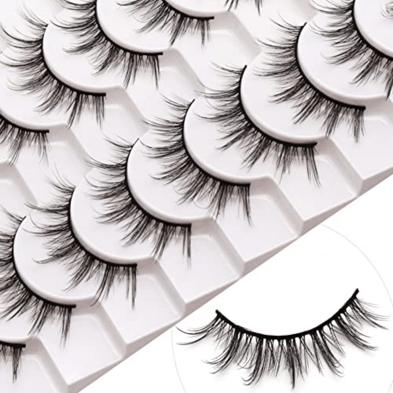 10 Pairs Fluffy Faux Mink Natural Look False Eyelashes 6D75
