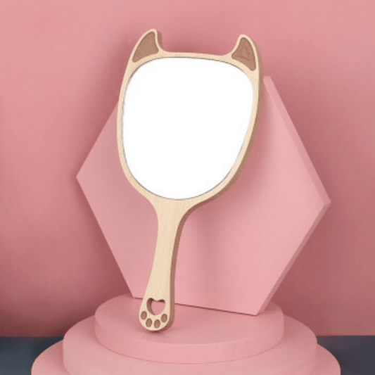 Wooden Handheld Mirror Animal Design Shaving Travel Vanity Mirror