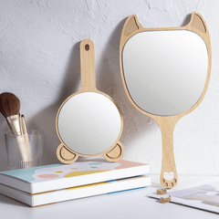 Wooden Handheld Mirror Animal Design Shaving Travel Vanity Mirror