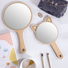Wooden Handheld Mirror Animal Design Shaving Travel Vanity Mirror