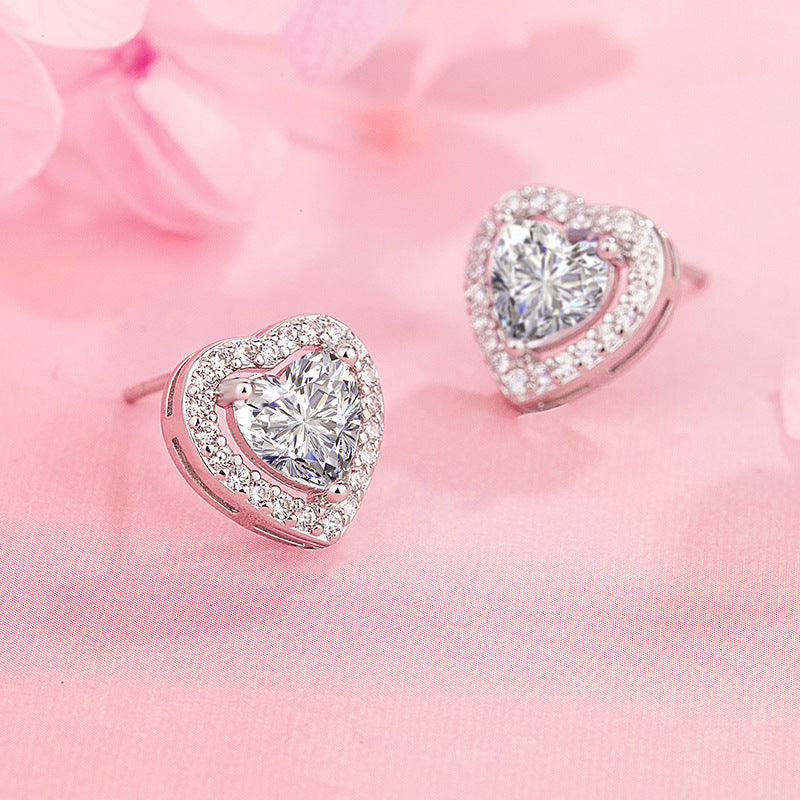 Rhinestone Heart Stud Earrings - Decorative Accessories Jewelry
