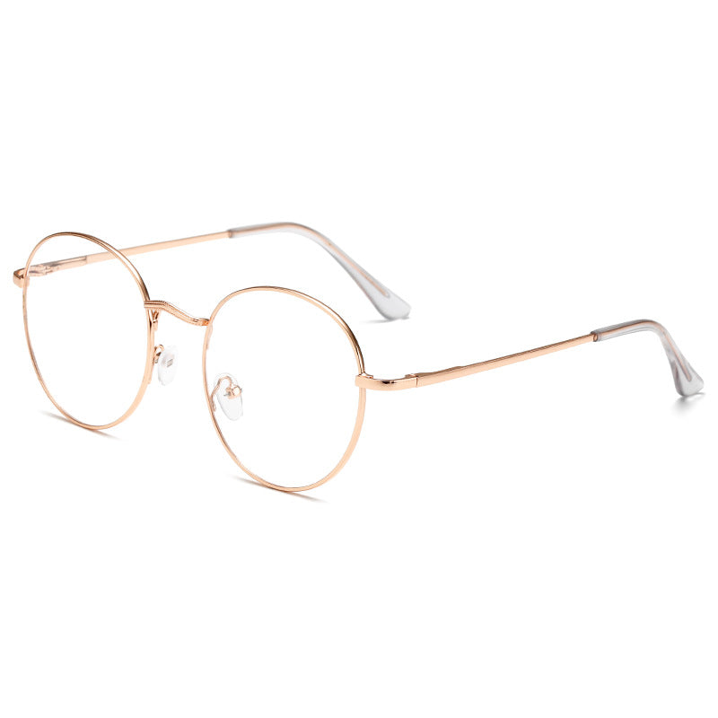 Round Clear Lens Glasses Stylish Metal Frame Anti Light Glasses
