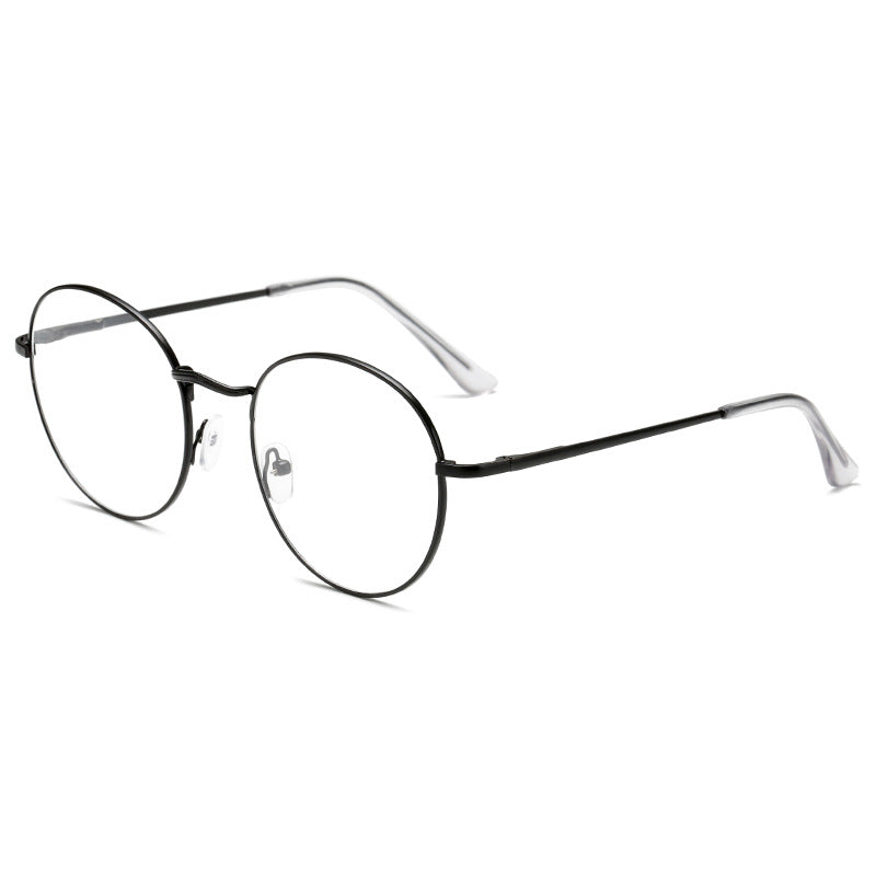 Round Clear Lens Glasses Stylish Metal Frame Anti Light Glasses