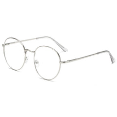 Round Clear Lens Glasses Stylish Metal Frame Anti Light Glasses