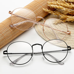 Round Clear Lens Glasses Stylish Metal Frame Anti Light Glasses