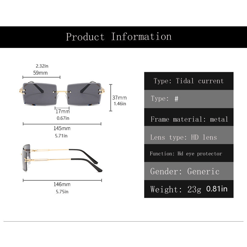 Rectangle Rimless Sunglasses Casual Gradient Glasses UV400