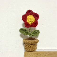 DIY Yarn Woven Mini Potted Flowers Rose Tulip Office Ornaments