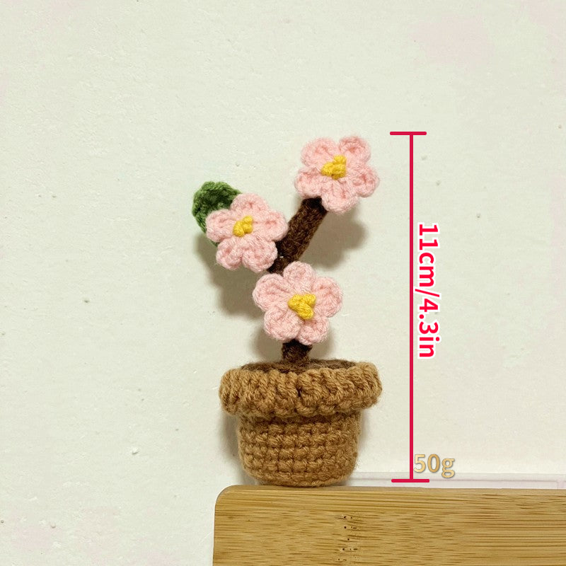 DIY Yarn Woven Mini Potted Flowers Rose Tulip Office Ornaments