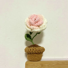DIY Yarn Woven Mini Potted Flowers Rose Tulip Office Ornaments