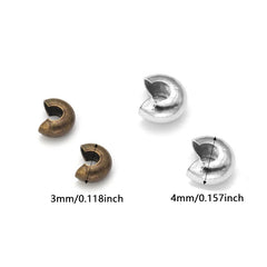 100Pcs 3mm 4mm Round Crimp End Beads Jewelry Making Findings