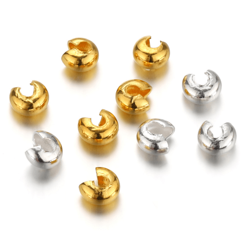 100Pcs 3mm 4mm Round Crimp End Beads Jewelry Making Findings