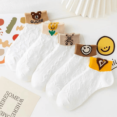 5 Pairs Cartoon Short Socks Colorblock Ankle Stockings