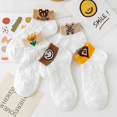 5 Pairs Cartoon Short Socks Colorblock Ankle Stockings