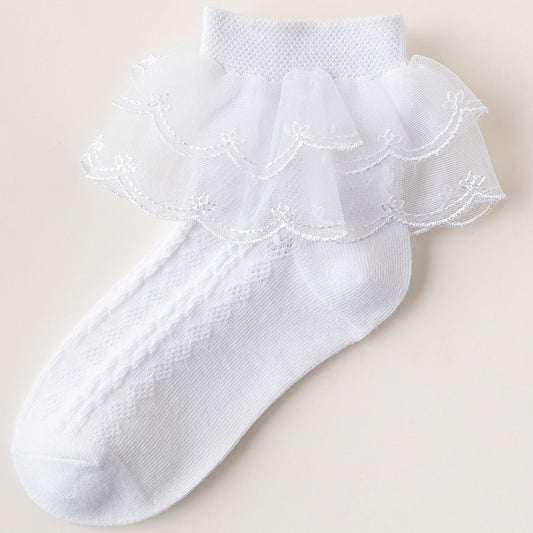 Girls Lace Trim Mesh Socks Comfortable Breathable Short Crew Socks