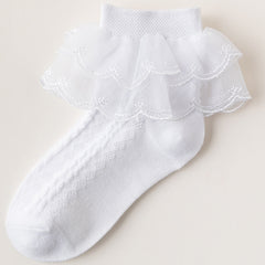 Girls Lace Trim Mesh Socks Comfortable Breathable Short Crew Socks