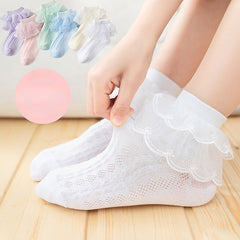 Girls Lace Trim Mesh Socks Comfortable Breathable Short Crew Socks