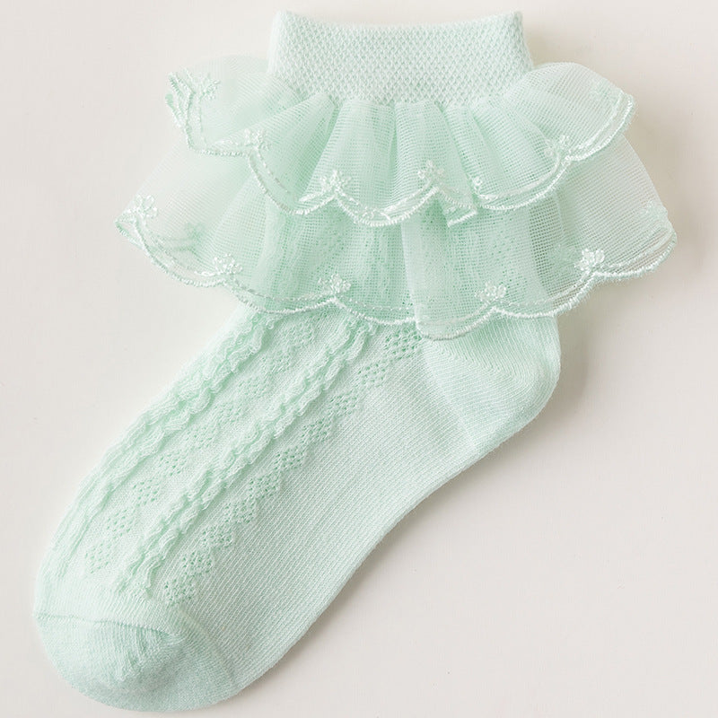 Girls Lace Trim Mesh Socks Comfortable Breathable Short Crew Socks