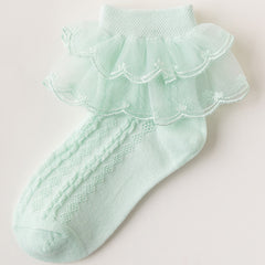 Girls Lace Trim Mesh Socks Comfortable Breathable Short Crew Socks