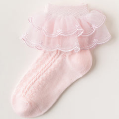 Girls Lace Trim Mesh Socks Comfortable Breathable Short Crew Socks